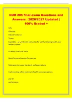 NUR 205 final exam Questions and&NewLine;Answers &vert; 2026&sol;2027 Updated &vert;&NewLine;100&percnt; Graded &plus;&NewLine;Safe&NewLine;Effective&NewLine;Patient Centered&NewLine;Timely&NewLine;Equitable - Identify elements of a well-functioning health care&NewLine;delivery system&NewLine;Establish a national focus