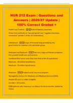 NUR 212 Exam &vert; Questions and&NewLine;Answers &vert; 2026&sol;27 Update &vert;&NewLine;100&percnt; Correct Graded &plus;&NewLine;Health Law Creation -Federal Statutes dominate&NewLine;Arises from authority to "tax and spend" and "regulate interstate&NewLine;commerce" &lpar;Article 1 of the US 