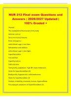 NUR 212 Final exam Questions and&NewLine;Answers &vert; 2026&sol;2027 Updated &vert;&NewLine;100&percnt; Graded &plus;&NewLine;Thyroid&NewLine;The metabolism&sol;thermostat of the body&NewLine;Adrenal cortisol&NewLine;Stress hormone&sol;'volume&NewLine;Brain emergency&NewLine;when blood sugar is too low&equals;&NewLine;Dehydration and acidosis&NewLine;when 