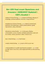 Nur 229 final exam Questions and&NewLine;Answers &vert; 2026&sol;2027 Updated &vert;&NewLine;100&percnt; Graded &plus;&NewLine;Aspects of Critical Thinking - purpose of thinking&comma; adequacy of&NewLine;knowledge&comma; potential problems&comma; resources&comma; critique decisions&NewLine;Competencies of Critical Thinking - patient-cent