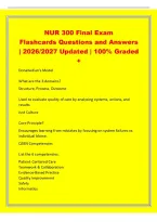 NUR 300 Final Exam&NewLine;Flashcards Questions and Answers&NewLine;&vert; 2026&sol;2027 Updated &vert; 100&percnt; Graded&NewLine;&plus;&NewLine;Donabedian's Model&NewLine;What are the 3 domains&quest;&NewLine;Structure&comma; Process&comma; Outcome&NewLine;Used to evaluate quality of care by analyzing systems&comma; actions&comma; and 
