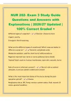 NUR 202- Exam 3 Study Guide&NewLine;Questions and Answers with&NewLine;Explanations &vert; 2026&sol;27 Updated &vert;&NewLine;100&percnt; Correct Graded &plus;&NewLine;Different types of surgeries&quest; - Elective- choose to have&NewLine;Urgent- prority&NewLine;Emergent- life-threatening&NewLine;What are the different types of anesth