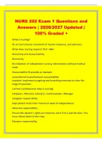 NURS 202 Exam 1 Questions and&NewLine;Answers &vert; 2026&sol;2027 Updated &vert;&NewLine;100&percnt; Graded &plus;&NewLine;What is nursing&quest;&NewLine;An art and science&semi; treatment of human response&comma; and advocacy&NewLine;What does nursing require&quest; Hint&colon; A&A&NewLine;Autonomy and Accountability&NewLine;Autonomy&NewLine;the initiation of in