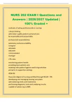 NURS 202 EXAM I Questions and&NewLine;Answers &vert; 2026&sol;2027 Updated &vert;&NewLine;100&percnt; Graded &plus;&NewLine;methods of acting professionally in nursing&NewLine;critical thinking&NewLine;administer quality patient centered care&NewLine;be responsible and accountable&NewLine;professional responsibilities&NewLine;autonomy 