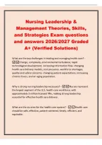 Nursing Leadership &&NewLine;Management Theories&comma; Skills&comma;&NewLine;and Strategies Exam questions&NewLine;and answers 2026&sol;2027 Graded&NewLine;A&plus; &lpar;Verified Solutions&rpar;