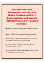 Nursing Leadership&comma;&NewLine;Management&comma; and DecisionMaking Strategies ATI CH 1&NewLine;Exam questions and answers&NewLine;2026&sol;2027 Graded A&plus; &lpar;Verified&NewLine;Solutions&rpar;