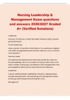 Nursing Leadership &&NewLine;Management Exam questions&NewLine;and answers 2026&sol;2027 Graded&NewLine;A&plus; &lpar;Verified Solutions&rpar;
