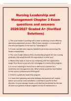 Nursing Leadership and&NewLine;Management Chapter 3 Exam&NewLine;questions and answers&NewLine;2026&sol;2027 Graded A&plus; &lpar;Verified&NewLine;Solutions&rpar;&NewLine;1&period; The nurse leader is working with a team to develop a more effective&NewLine;admission assessment process&period; Which team member is an example of&NewLine;