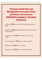 Nursing Leadership and&NewLine;Management Concepts Exam&NewLine;questions and answers&NewLine;2026&sol;2027 Graded A&plus; &lpar;Verified&NewLine;Solutions&rpar;&NewLine;Leadership -Influencing and inspiring others towards a goal&semi;&NewLine;change&period;&NewLine;Management -Organizing&comma; planning&comma; and coordinating resources&NewLine;to get