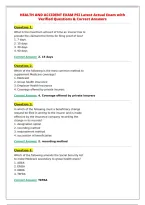 HEALTH AND ACCIDENT EXAM PSI Latest Actual Exam with&NewLine;Verified Questions & Correct Answers&NewLine;