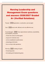 Nursing Leadership and&NewLine;Management Exam questions&NewLine;and answers 2026&sol;2027 Graded&NewLine;A&plus; &lpar;Verified Solutions&rpar;&NewLine;Purpose - organization&comma; coordination&comma; and oversight&NewLine;Goal -ensure safe&comma; efficient&comma; and cost-effective care&NewLine;Nurse Managers - - have or