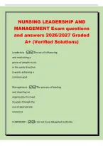 NURSING LEADERSHIP AND&NewLine;MANAGEMENT Exam questions&NewLine;and answers 2026&sol;2027 Graded&NewLine;A&plus; &lpar;Verified Solutions&rpar;&NewLine;Leadership -The act of influencing&NewLine;and motivating a&NewLine;group of people to act&NewLine;in the same direction&NewLine;towards achieving a&NewLine;