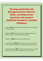 Nursing Leadership and&NewLine;Management Key Theories&comma;&NewLine;Skills&comma; and Roles Exam&NewLine;questions and answers&NewLine;2026&sol;2027 Graded A&plus; &lpar;Verified&NewLine;Solutions&rpar;&NewLine;Leaders - Attempt to influence the beliefs&comma; opini