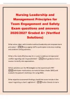 Nursing Leadership and&NewLine;Management Principles for&NewLine;Team Engagement and Safety&NewLine;Exam questions and answers&NewLine;2026&sol;2027 Graded A&plus; &lpar;Verified&NewLine;Solutions&rpar;&NewLine;What action aligns with transformational leadership and empowerment&NewLine;principles&quest; -Encouraging staff to pa