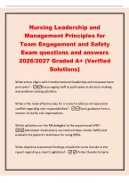 Nursing Leadership and&NewLine;Management Principles for&NewLine;Team Engagement and Safety&NewLine;Exam questions and answers&NewLine;2026&sol;2027 Graded A&plus; &lpar;Verified&NewLine;Solutions&rpar;&NewLine;What action aligns with transformational leadership and empowerment&NewLine;principles&quest; -Encouraging