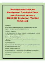 Nursing Leadership and&NewLine;Management Strategies Exam&NewLine;questions and answers&NewLine;2026&sol;2027 Graded A&plus; &lpar;Verified&NewLine;Solutions&rpar;&NewLine;Integration&NewLine;Process where different organizations form relationships and work&NewLine;together to improve patient safety and efficiency&period;&NewLine;Horiz