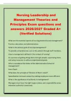 Nursing Leadership and&NewLine;Management Theories and&NewLine;Principles Exam questions and&NewLine;answers 2026&sol;2027 Graded A&plus;&NewLine;&lpar;Verified Solutions&rpar;&NewLine;What are the essential aspects of nursing leadership and management&quest;&NewLine;Practice&comma; education&comma; and administration&period;&NewLine;What is the 