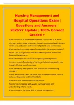Nursing Management and&NewLine;Hospital Operations Exam &vert;&NewLine;Questions and Answers &vert;&NewLine;2026&sol;27 Update &vert; 100&percnt; Correct&NewLine;Graded &plus;&NewLine;What is the focus of the Philippine Nursing Law of 2002&comma; R&period;A&period; 9173&quest;&NewLine;It focuses on improving health care through community health deliver