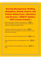 Nursing Management&colon; Staffing&comma;&NewLine;Delegation&comma; Quality Control&comma; and&NewLine;Patient Safety Exam &vert; Questions&NewLine;and Answers &vert; 2026&sol;27 Update &vert;&NewLine;100&percnt; Correct Graded &plus;&NewLine;What is the purpose of testing in the hiring process&quest; - To&NewLine;measure knowledge and skills and estimate 
