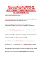 BLS &lpar;25 QUESTIONS&rpar; GRADE A&plus; &NewLine;COMPLETE EXAM QUESTIONS AND &NewLine;100&percnt; VERIFIED ANSWERS &lpar;2026&sol;2027&rpar; &NewLine;PASS GUARANTEE 