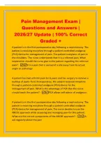 Pain Management Exam &vert;&NewLine;Questions and Answers &vert;&NewLine;2026&sol;27 Update &vert; 100&percnt; Correct&NewLine;Graded &plus;&NewLine;A patient is in the first postoperative day following a nephrectomy&period; The&NewLine;patient is receiving morphine through a patient-controlled analgesia&NewLine;&lpar;PCA&rpar; device for mana