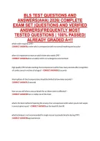 BLS TEST QUESTIONS AND &NewLine;ANSWERS&lpar;AHA&rpar; 2026&vert; COMPLETE &NewLine;EXAM SET &lpar;QUESTIONS AND VERIFIED &NewLine;ANSWERS&rpar;FREQUENTLY MOST &NewLine;TESTED QUESTIONS &vert; 100&percnt; PASSED&vert; &NewLine;ALREADY GRADED A&plus;&excl;&excl;