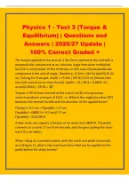 Physics 1 - Test 3 &lpar;Torque &&NewLine;Equilibrium&rpar; &vert; Questions and&NewLine;Answers &vert; 2026&sol;27 Update &vert;&NewLine;100&percnt; Correct Graded &plus;&NewLine;The torque applied to the wrench is the force exerted at the end with a&NewLine;perpendicular component at an unknown angle that when multiplied&NewLine;by 0&period;