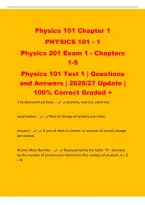 Physics 101 Chapter 1&NewLine;PHYSICS 101 - 1&NewLine;Physics 201 Exam 1 - Chapters&NewLine;1-5&NewLine;Physics 101 Test 1 &vert; Questions&NewLine;and Answers &vert; 2026&sol;27 Update &vert;&NewLine;100&percnt; Correct Graded &plus;