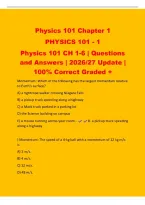 Physics 101 Chapter 1&NewLine;PHYSICS 101 - 1&NewLine;Physics 101 CH 1-6 &vert; Questions&NewLine;and Answers &vert; 2026&sol;27 Update &vert;&NewLine;100&percnt; Correct Graded &plus;&NewLine;Momentum&colon; Which of the following has the largest momentum relative&NewLine;to Earth's surface&quest;&NewLine;A&rpar; a tightrope walker crossing N