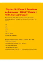 Physics 101 Exam 3&vert; Questions&NewLine;and Answers &vert; 2026&sol;27 Update &vert;&NewLine;100&percnt; Correct Graded &plus;&NewLine;A machine uses 1000 J of electric energy to raise a heavy mass&comma;&NewLine;increasing its potential energy by 300 J&period; What is the efficiency of this&NewLine;process&quest;