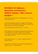 PHYSICS 101 Midterm &vert;&NewLine;Questions and Answers &vert;&NewLine;2026&sol;27 Update &vert; 100&percnt; Correct&NewLine;Graded &plus;&NewLine;In the absence of an external force&comma; a moving object will - move&NewLine;with constant velocity&period;&NewLine;A rocket moves through empty space in a straight line with constant&NewLine;speed&period;