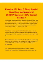 Physics 101 Test 3 Study Guide &vert;&NewLine;Questions and Answers &vert;&NewLine;2026&sol;27 Update &vert; 100&percnt; Correct&NewLine;Graded &plus;&NewLine;Two students&comma; sitting on frictionless carts&comma; push against each other&period; Both&NewLine;are initially at rest and the mass of student 1 and the cart is M&comma; and that&NewLine;of