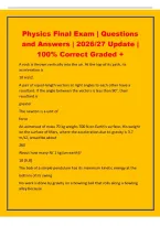 Physics Final Exam &vert; Questions&NewLine;and Answers &vert; 2026&sol;27 Update &vert;&NewLine;100&percnt; Correct Graded &plus;&NewLine;A rock is thrown vertically into the air&period; At the top of its path&comma; its&NewLine;acceleration is&NewLine;10 m&sol;s2&period;&NewLine;A pair of equal-length vectors at right angles to each other have a&NewLine;r