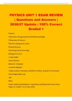 PHYSICS UNIT 1 EXAM REVIEW&NewLine;&vert; Questions and Answers &vert;&NewLine;2026&sol;27 Update &vert; 100&percnt; Correct&NewLine;Graded &plus;&NewLine;Science&NewLine;3 branches of organized & classified knowledge&NewLine;3 Branches of Science&NewLine;Physical&comma; biological & social&NewLine;Physical Science&NewLine;Non living matter & energy