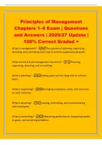 Principles of Management&NewLine;Chapters 1&ndash;6 Exam &vert; Questions&NewLine;and Answers &vert; 2026&sol;27 Update &vert;&NewLine;100&percnt; Correct Graded &plus;&NewLine;What is management&quest; -The process of planning&comma; organizing&comma;&NewLine;directing&comma; and controlling resources to achieve organizational goals&period;&NewLine;What are the 