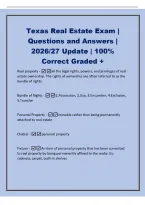 Texas Real Estate Exam &vert;&NewLine;Questions and Answers &vert;&NewLine;2026&sol;27 Update &vert; 100&percnt;&NewLine;Correct Graded &plus;&NewLine;Real property -all the legal rights&comma; powers&comma; and privileges of real&NewLine;estate ownership&period; The rights of ownership are often referred to as the&NewLine;bundle of rights&period;&NewLine;Bun