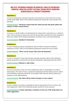 MH ATI&colon; EVIDENCE-BASED IN MENTAL HEALTH NURSING -&NewLine;MENTAL HEALTH LATEST ACTUAL EXAM WITH VERIFIED&NewLine;QUESTIONS & CORRECT ANSWERS