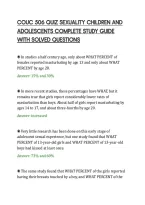 COUC 506 QUIZ SEXUALITY CHILDREN AND&NewLine;ADOLESCENTS COMPLETE STUDY GUIDE&NewLine;WITH SOLVED QUESTIONS