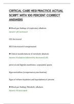 CRITICAL CARE HESI PRACTICE ACTUAL&NewLine;SCRIPT WITH 100 PERCENT CORRECT&NewLine;ANSWERS