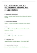 CRITICAL CARE HESI PRACTICE&NewLine;COMPREHENSIVE TEST PAPER WITH&NewLine;SOLVED QUESTION