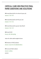 CRITICAL CARE HESI PRACTICE FINAL&NewLine;PAPER QUESTIONS AND SOLUTIONS