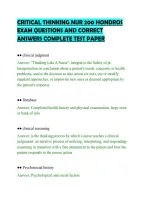 CRITICAL THINKING NUR 200 HONDROS&NewLine;EXAM QUESTIONS AND CORRECT&NewLine;ANSWERS COMPLETE TEST PAPER