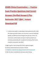 ASWB Clinical Examination &mdash; Practice &NewLine;Exam Practice Questions And Correct &NewLine;Answers &lpar;Verified Answers&rpar; Plus &NewLine;Rationales 2027 Q&A &vert; Instant &NewLine;Download Pdf