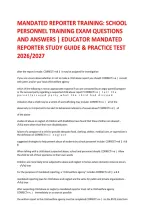 MANDATED REPORTER TRAINING&colon; SCHOOL PERSONNEL TRAINING EXAM QUESTIONS AND ANSWERS &vert; EDUCATOR MANDATED REPORTER STUDY GUIDE & PRACTICE TEST 2026&sol;2027 