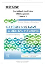 Test Bank for Ethics and Law in Dental Hygiene 4th Edition &lpar;Minihan-Anderson&rpar;&comma; All 10 Chapters covered ISBN&colon;9780323761192