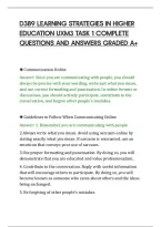 D389 LEARNING STRATEGIES IN HIGHER&NewLine;EDUCATION UXM3 TASK 1 COMPLETE&NewLine;QUESTIONS AND ANSWERS GRADED A