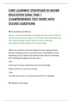 D389 LEARNING STRATEGIES IN HIGHER&NewLine;EDUCATION UXM3 TASK 1&NewLine;COMPREHENSIVE TEST PAPER WITH&NewLine;SOLVED QUESTIONS