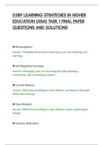 D389 LEARNING STRATEGIES IN HIGHER&NewLine;EDUCATION UXM3 TASK 1 FINAL PAPER&NewLine;QUESTIONS AND SOLUTIONS
