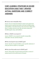 D389 LEARNING STRATEGIES IN HIGHER&NewLine;EDUCATION UXM3 TASK 1 UPDATED&NewLine;ACTUAL QUESTIONS AND CORRECT&NewLine;ANSWERS