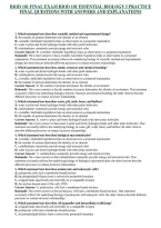 BIOD 101 FINAL EXAM BIOD 101 ESSENTIAL BIOLOGY I PRACTICE FINAL QUESTIONS WITH ANSWERS AND EXPLANATIONS